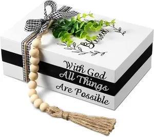 3 Pcs Decorative Books for Home Decor Farmhouse Faux Stacked Books Wooden Rustic Table Decor with Bead Garland Twine Ribbon Faux Leaf for Table Blessed