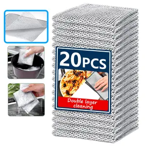 Reusable single-layer and double-layer dishwashing cloths, detachable silver steel wire cleaning cloths for kitchens, sinks, and cookware, multifunctional seamless steel wire cloths suitable for both wet and dry use, washable and versatile
