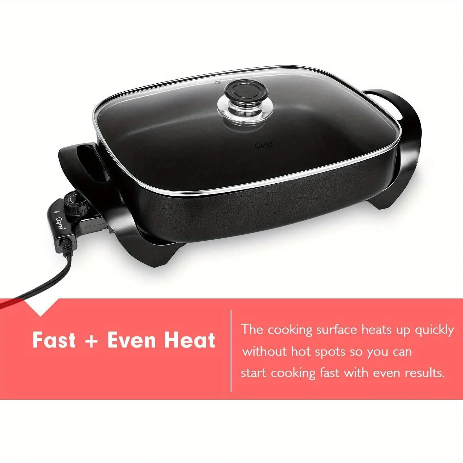 1pc, Jumbo Size Deep Dish Copper Electric Skillet - Non-Stick, Tempered Glass Vented Lid, Upgrade Thermostat, Easy Cleaning, 16''x 12''x 3.15'' - 8 Quart Capacity, Black Color, Perfect for Family Cooking