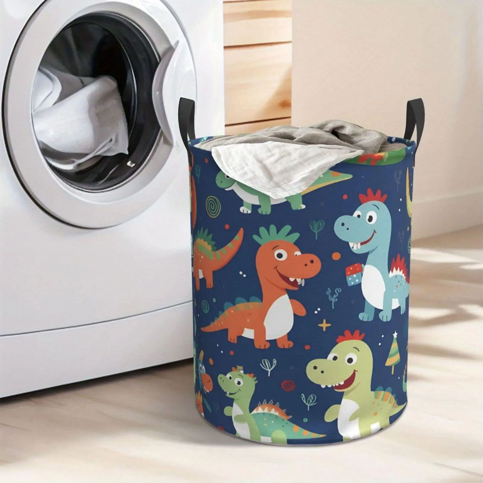 Cute Dinosaur Pattern Laundry Hamper  Portable Storage Hamper with Sturdy Handle， Oxford Cloth， Easy to Store and Collapsible Design， Laundry Baskets