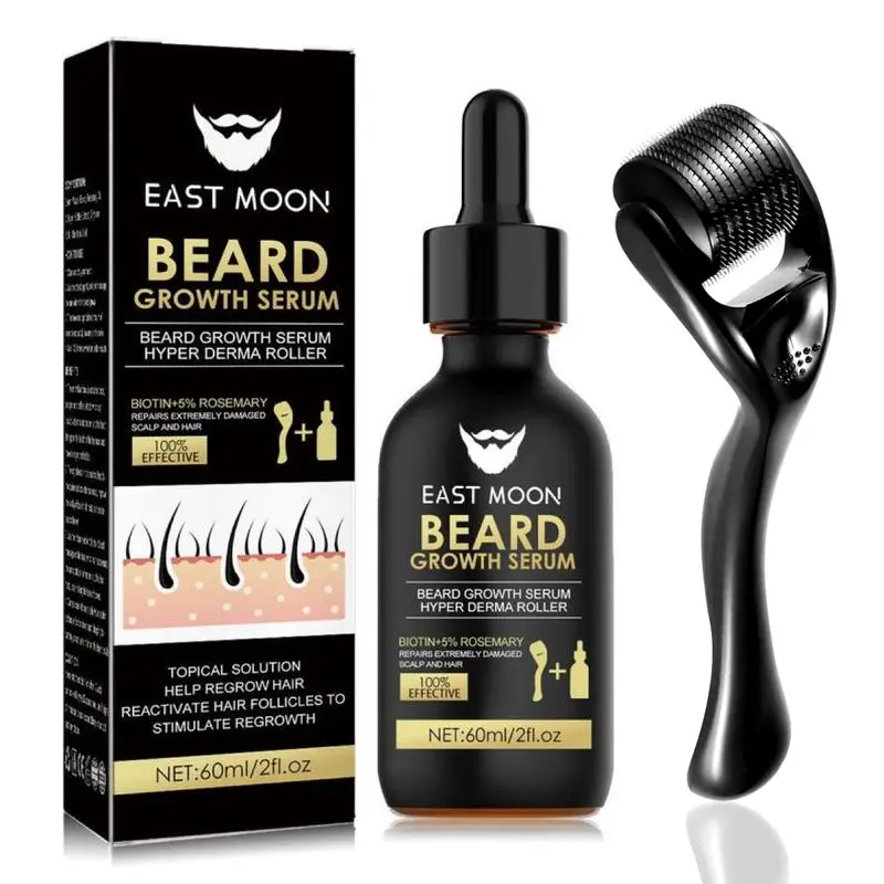 Beard Growth Kit-Beard Care Serum&Beard Massage Derma Roller,Beard Care Nutritional Oil, Making Beards Thicker and More Shiny, Men's Daily Beard Care Products and Tools, Valentine's Day gifts