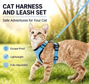 Cat Harness and Leash Set - Escape Proof Adjustable Breathable Mesh Cat Vest Harness for Walking, Lightweight No Pull Cat Leash for Small Medium Cats, Perfect for Outdoor Adventures,summervibes