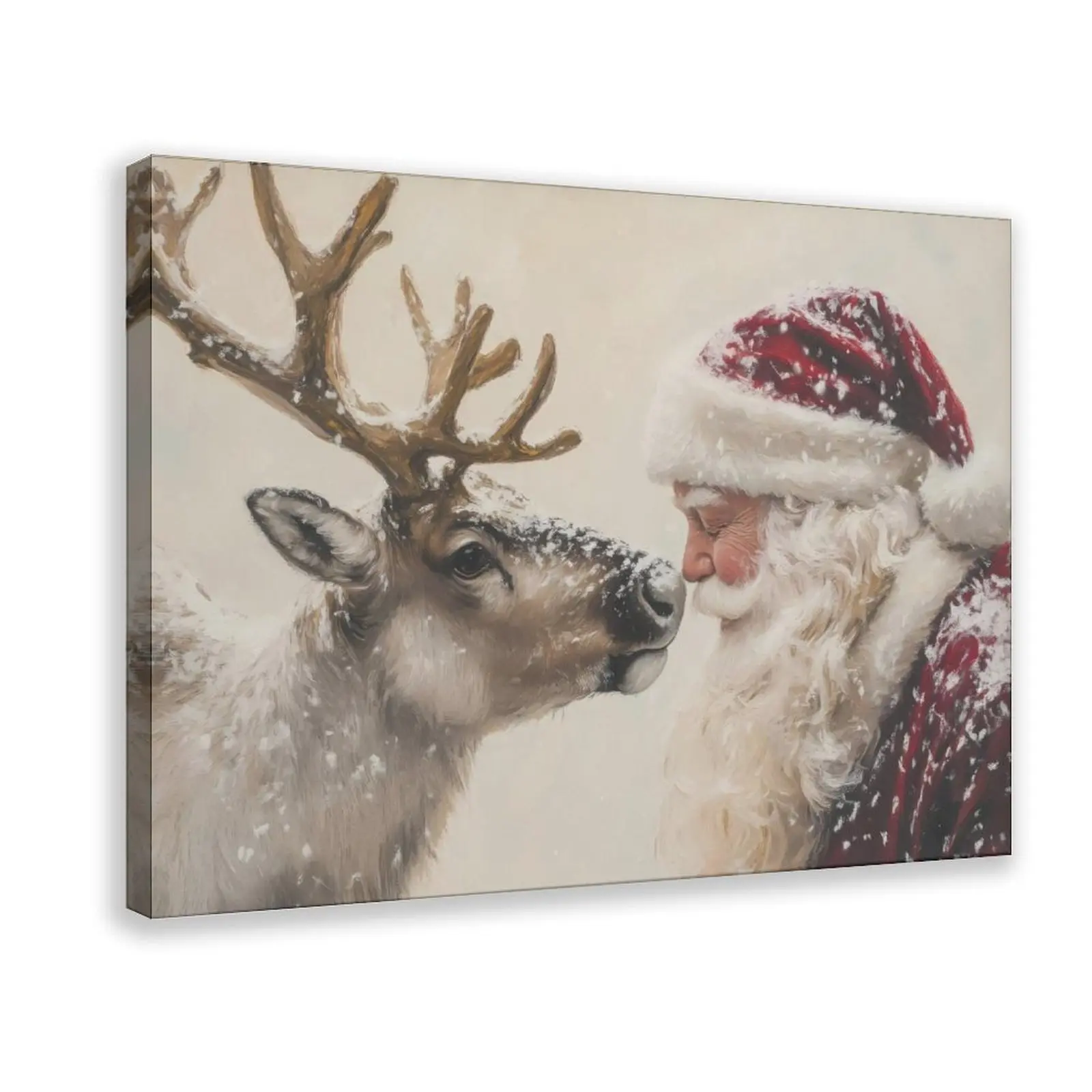 Vintage Santa And Reindeer Printable Wall Art Painting, Christmas Holiday Decor, Festive Winter Wall Print, Classic Home Decor Poster, Ideal Christmas Gift