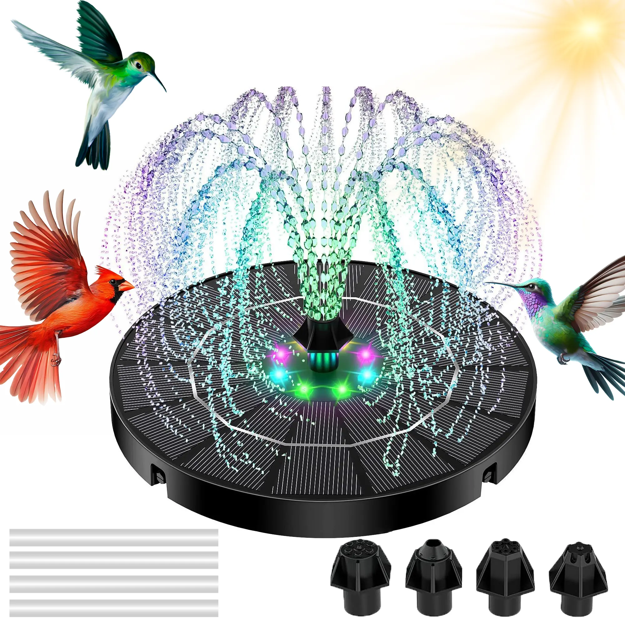 Led Lighted Solar Birdbath Fountain, 3.5W Automatic Cycle, 2200mAh Battery, Outdoor Water Feature for Garden Decor, Led Lighted Fountain