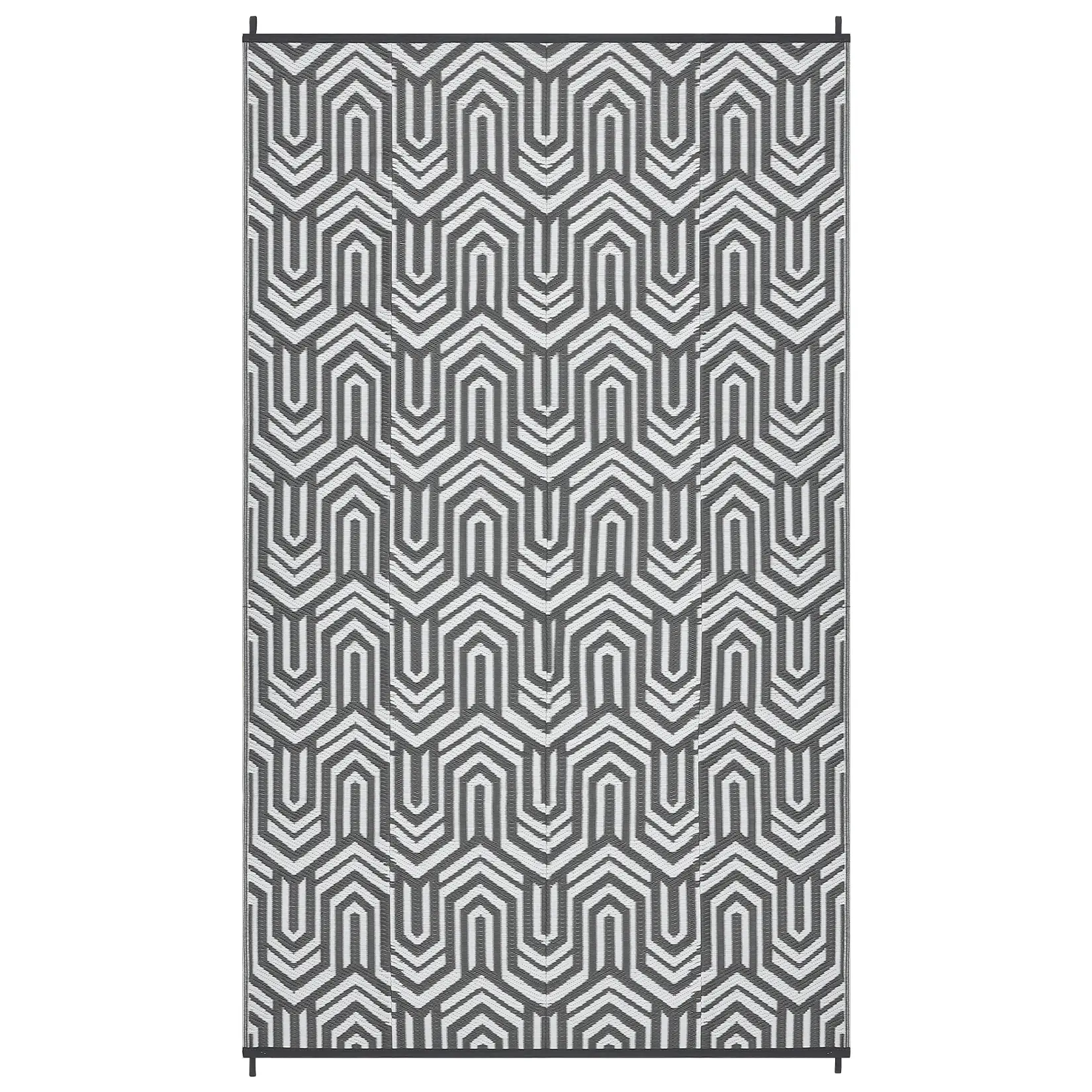 Reversible Outdoor Plastic Straw Rug - Gray and White Modern Geometric Striped Waterproof Area Mat - UV Resistant Low Pile Floor Decor for Patio Garden RV Camping - Portable Weatherproof Deck Carpet Easy Clean Aesthetic Backyard Rugs Multi Size