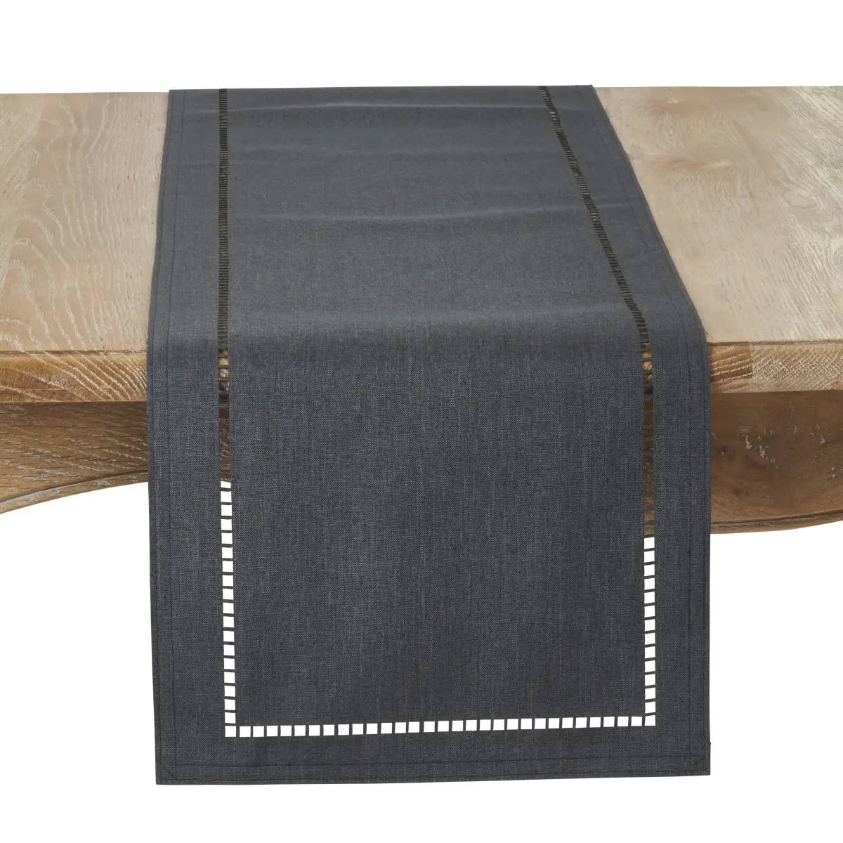 Saro Lifestyle 9738.BK1472B 1-Piece Table Runner, 14x72 in, Laser-Cut Hemstitched Edge, Black, for Home Kitchen, One-Piece