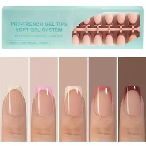 French Tip Press on Nails, Square Nail Tips, Pre-French Tips Press on Nails, Acrylic Fake Nails for Nail Art DIY 15 Sizes