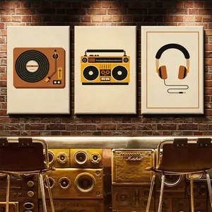 3PCS Retro Vinyl Record Headphones Cassette 2D Canvas Wall Art Home Decor Perfect Gift