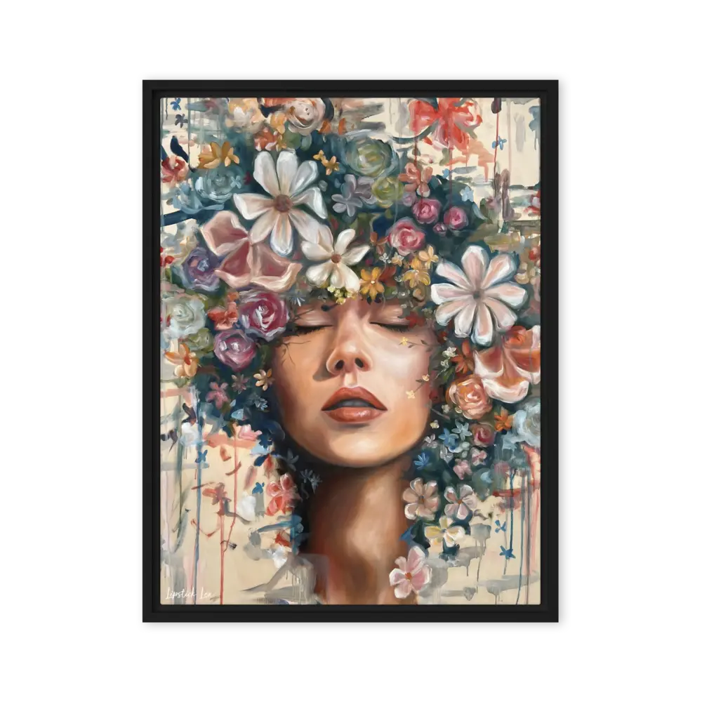 Floral Reverie – Feminine Wall Art Print, Dreamy Botanical / Framed Canvas