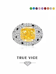 Cushion Golden Crown · Yellow Diamond Ring Luxury stylish cushion-cut yellow diamond ring with drip design, dazzling ice-cut and adjustable band.Ideal gift for dates, perfect for daily wear, vacations and banquets for both men and women.
