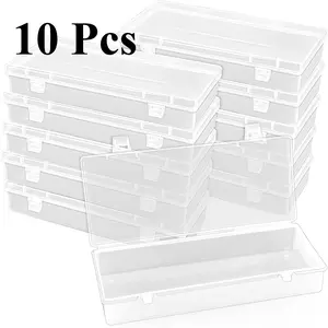 10 Pcs 6'' Plastic Storage Boxes, Small Storage Containers with Hinged Lids, Rectangle Clear Boxes for Beads, Jewelry, Game Pieces, Pens and Crafts Items
