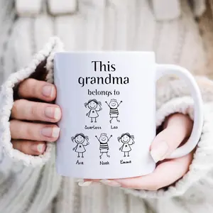 This Grandma Belongs To Custom Mug, Kids Drawing Style Name Cup, Personalized Nanny Gift