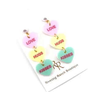 Riveting Ranch Boutique - Conversation Heart Earrings - Valentines Day - Dangle Earrings for Women Fashion Jewelry