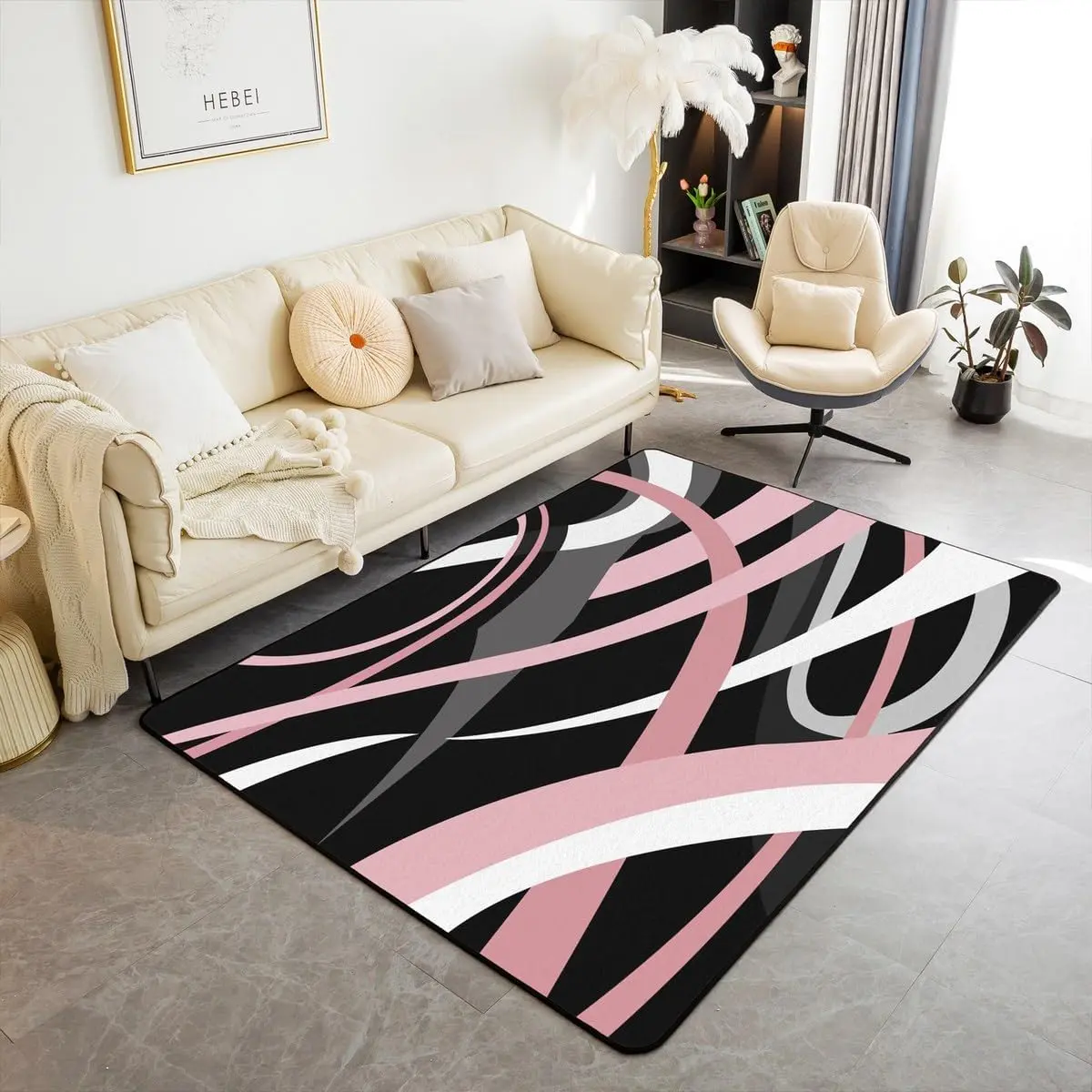 Pink Black Grey White Living Room Rugs Area Rug 3x5 Stripes Accent Rugative Geometric Indoor Floor Mat Modern Striped Art Decorative Rug