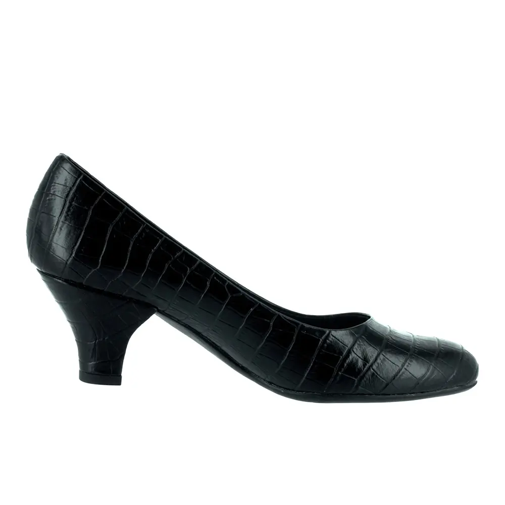 Easy Street Womens Fabulous Croc Round Toe Pumps Dress Casual Mid Heel 2-3" - Black