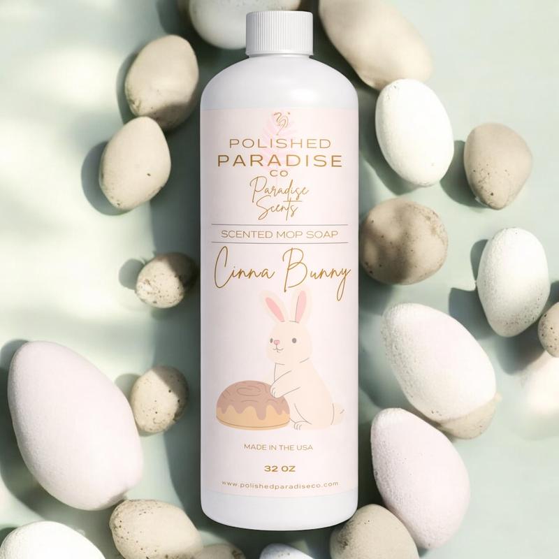 Polished Paradise Co CinnaBunny Cinnamon Bun Scented Mop Soap 32 Oz Premium Easter Holiday Floor Cleaner for Multiple Floor Types Multipurpose Made in USA