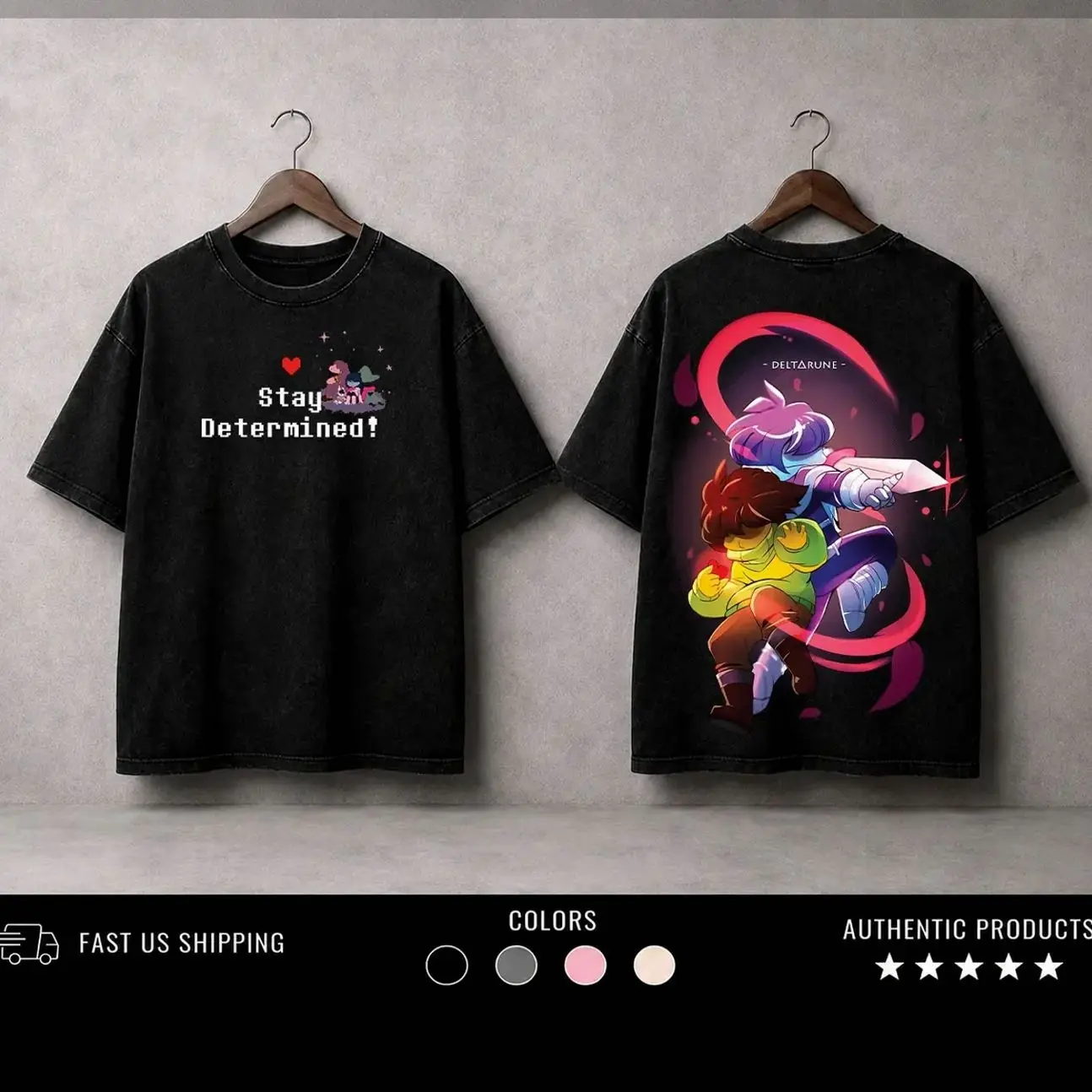 Deltarune & Undertale Crossover Game Graphic Tees Washed Tee Game Acid Washed Lightweight Cotton TSHIRT, Gift For Gamer Men's Regular, men gifts graphic tee ZUA
