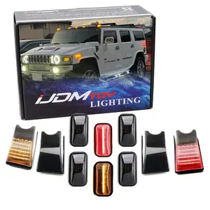 iJDMTOY 10pc Smoked Lens Amber/Red Full LED Cab Roof Marker Light Kit For 2003-2009 Hummer H2 SUT