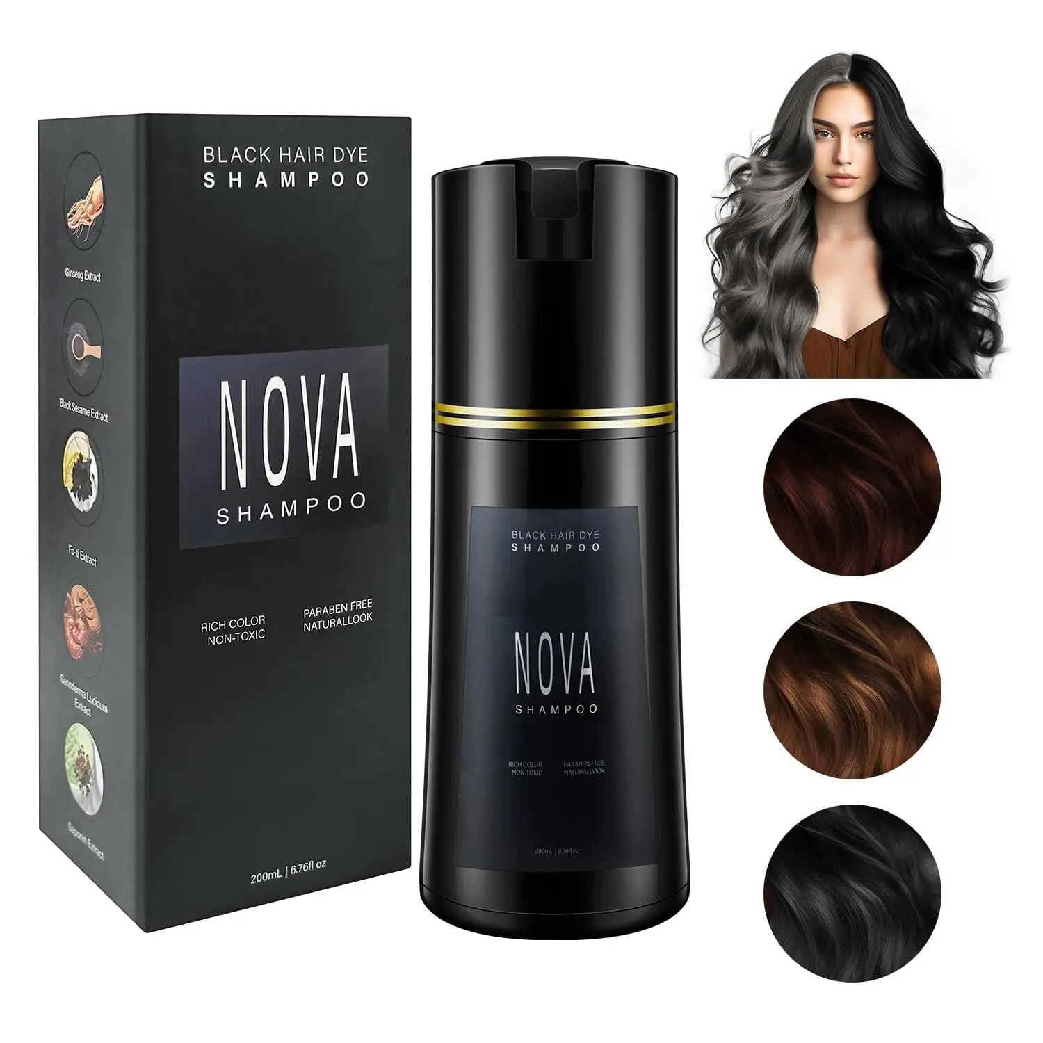 NOVA Hair Dark Brown Hair Dye Shampoo - Rich Natural Color Nova Hair Dye Shampoo & Champu Para Canas Natural 3-in-1  main image 2