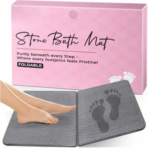 Stone Bath Mat - Foldable Quick Dry Diatomite Stone Bath Mat Non Slip, Easy to Clean for Shower & Bathroom - (Gray, 23.2"x15.4") -