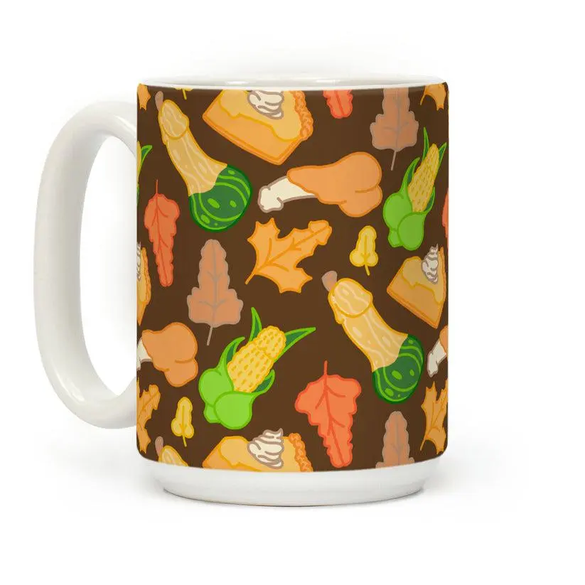[Sale Up to 60% ] Thanksgiving Peens Pattern Coffee Mug  11 oz or 15 oz Ceramic Drinkware with Large Handles, Printed in the USA