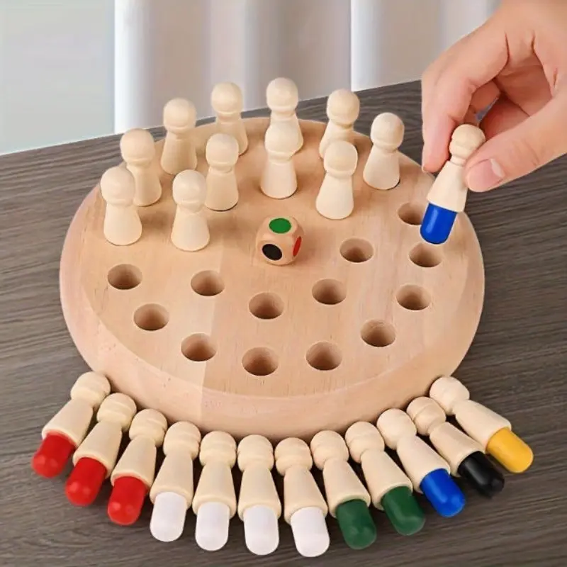 Educational Wooden Memory Chess Puzzle, Family Strategy Board Game, Brain Training, Holiday Gifting, Quercus Spp, Harvested in China