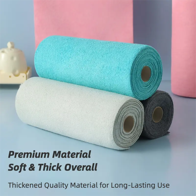 Premium Soft Microfiber Tear-Off Cleaning Towel Roll - Thick, Reusable, Wet & Dry Use, Easy-Grab Disposable Cloths, Premium Microfiber