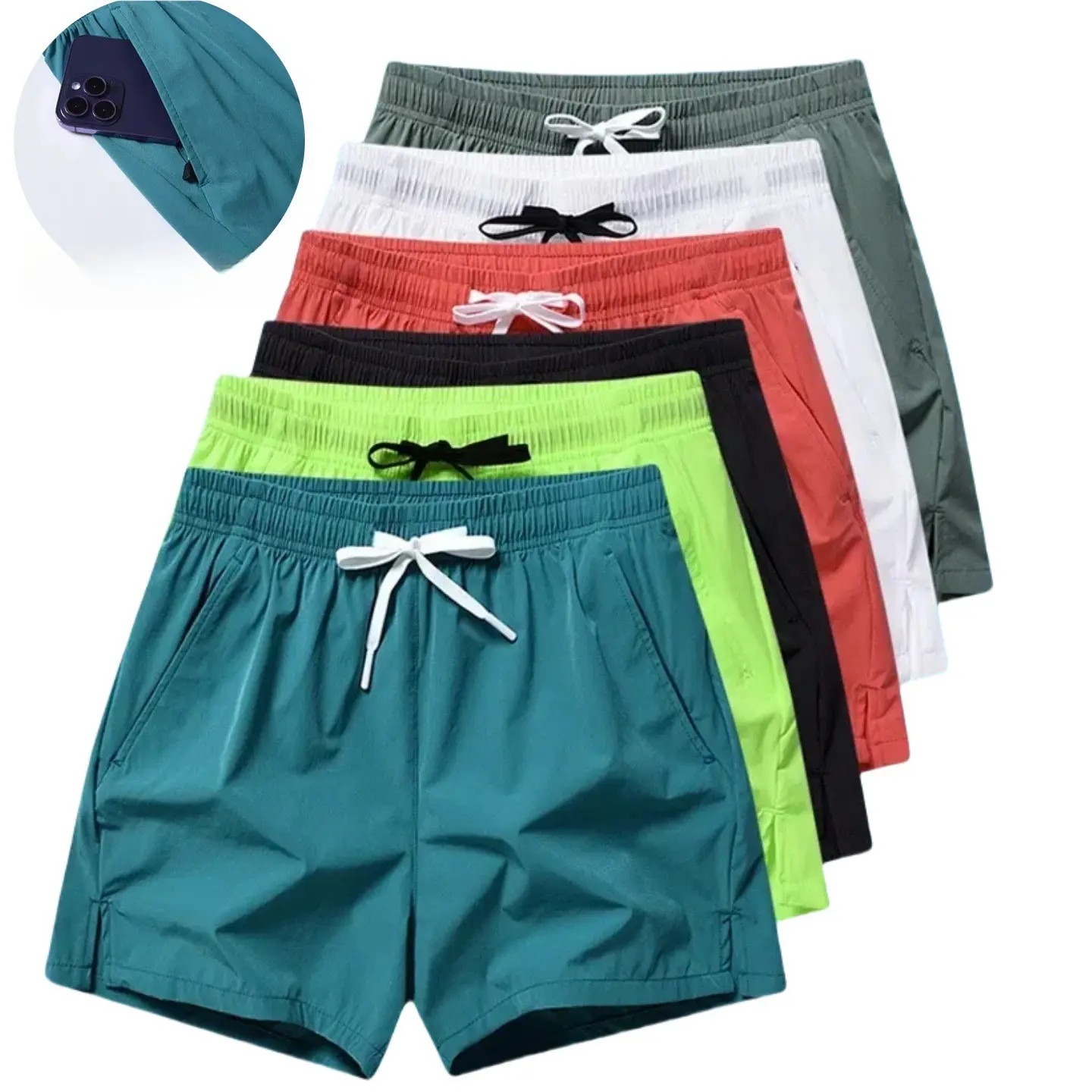 Men's 6-Pack Quick-Dry Beach Shorts| Summer Lightweight Breathable Swim Trunks| Casual Drawstring Shorts with Zipper Pockets