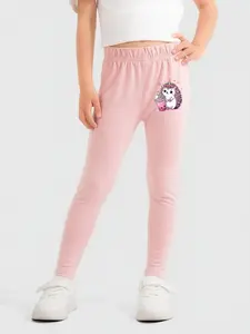 Cute Unicorn Hedgehog Print Girls' Tight Pants, Casual Comfortable Home Sports Pants, Spring Fall Cartoon Design, Soft Skin-Friendly Elastic Fabric