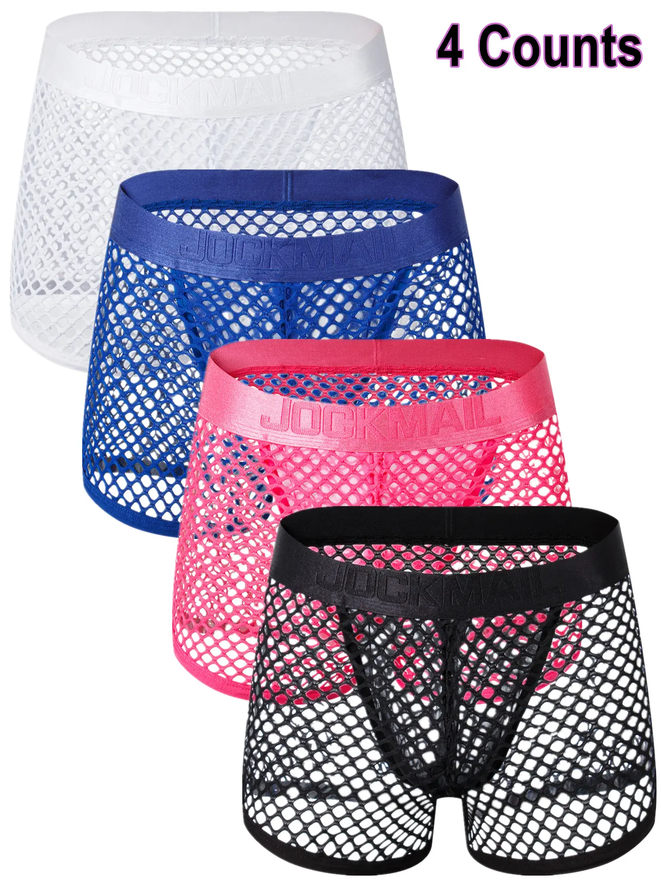 4 Pcs JOCKMAIL Sexy Big Mesh Fabric Trunks Sheer Fashion Breathable Boxer Briefs Club Party Frenzy Casual Everyday Men's Stretchy Underwear, Fitted