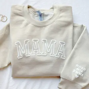 Personalized Mama Sweatshirt with KlD Names on Sleeve - Custom Mom Gift - Essential,  New Mom Gift, Minimalist Cool Mom Sweater