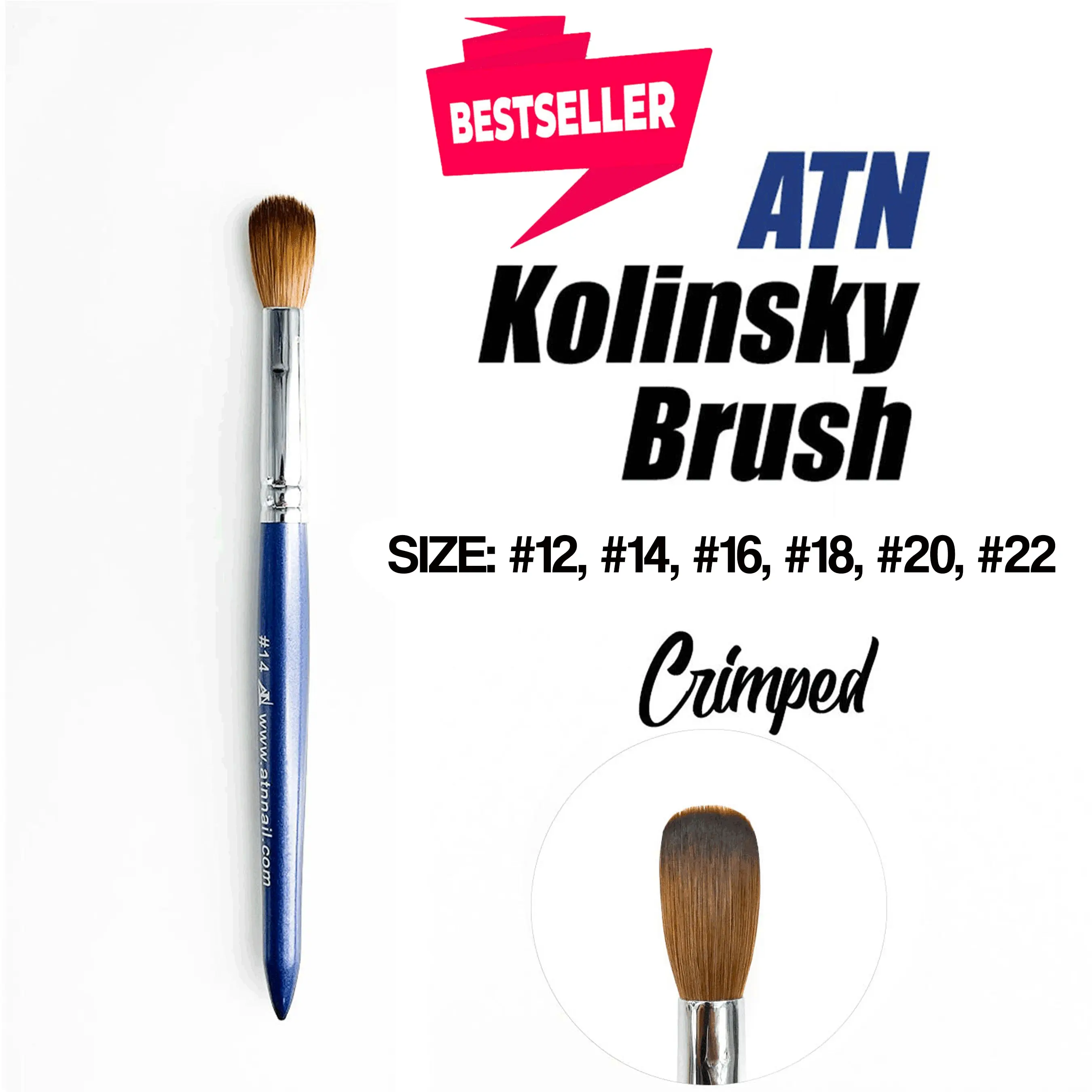 Size #16 Kolinsky Acrylic Nail Brush with Blue Handle - Salon-Grade Quality Nail Care Product, Durable Manicure Tool with Flexible Tip, Excellent Liquid & Powder Absorption for Precise Control, Smooth Application, Acrylic Full Sets