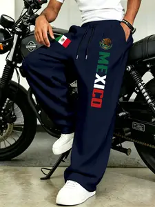 Men's Daily Casual Straight Leg Long Pants, Mexican Style Loose Sweatpants, Comfortable Versatile Sports Pants, All Seasons Fashion