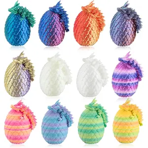 12PCS 3D Printed Dragon with Egg, Small Articulated Crystal Dragons Eggs for Easter Basket Stuffers Home Office Decoration Desk Toys