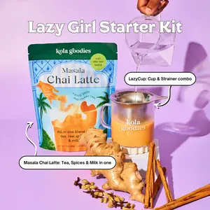 Kola Goodies Lazy Girl Chai Starter Kit - Masala Chai Latte with FREE LazyCup & 15 Servings of Instant Tea Spices Milk & Sugar