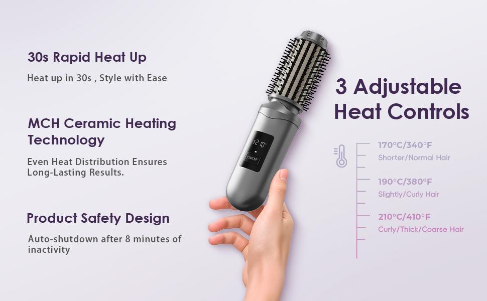Cordless Hair Straightener Brush, Mini Hair Curling Iron Brush with 3 Temprature Controls, Anti-Scald Rechargeable Hair Curler with LCD Display, Anti-Frizz, Fast Heating for Styling & Travel Cordless Hair Straightener Brush, Mini Hair Curling Iron Brush with 3 Temprature Controls, Anti-Scald Rechargeable Hair Curler with LCD Display, Anti-Frizz, Fast Heating for Styling & Travel