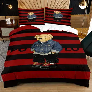 Bear print pattern duvet cover set, including 1 duvet cover and 1 or 2 pillowcases, without a core or pillow, suitable for bedroom or dormitory bedding set, suitable for gift giving or personal use