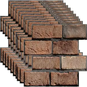 3D Brick Wall Panels Peel and Stick,10 Pack Self-PVC Wall Tiles, Waterproof Textured for Living Room,, Bedroom, Office (4Lines Seamless Brown Stone)