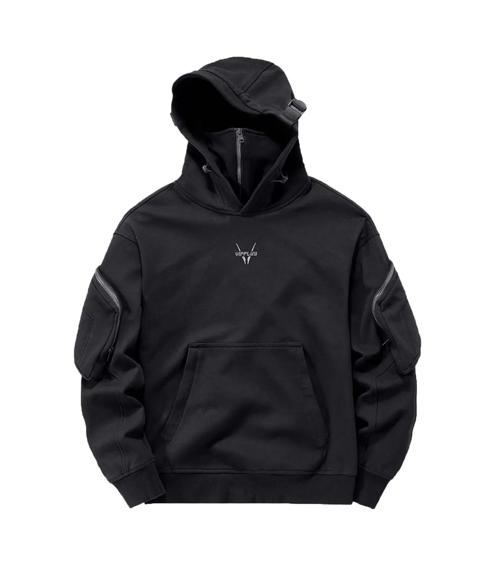 Yeh2 Niepce Black Techwear Fashion Cyber Half Zip Hoodie