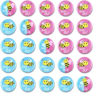 50 count   Button Pins Team Boy, Girl or Both Buttons Pins Badges Kit in  and Blue for  Theme  Shower  Party  Supplies