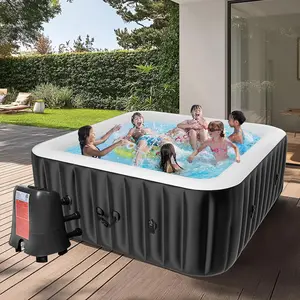 MOPHOTO Inflatable Hot Tub, 73"X73"X25" Portable Blow Up Hot Tub for 4-6 Person, Square Outdoor Spa with 130 Bubble Jets and Heater Pump, Filter Durable inflatable pool