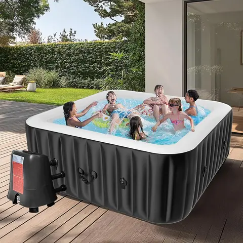 ABORON 4-6 Person Portable Square Inflatable Hot Tub & Pool for Adults, 73"X73"X25" Foldable Outdoor Blow Up Spa with 130 Bubble Jets, Efficient Heater Pump, Auto Child Lock, Durable Drop Stitch Walls, PE Cloth, Reinforced PVC, Filter Reminder, 168h Alert