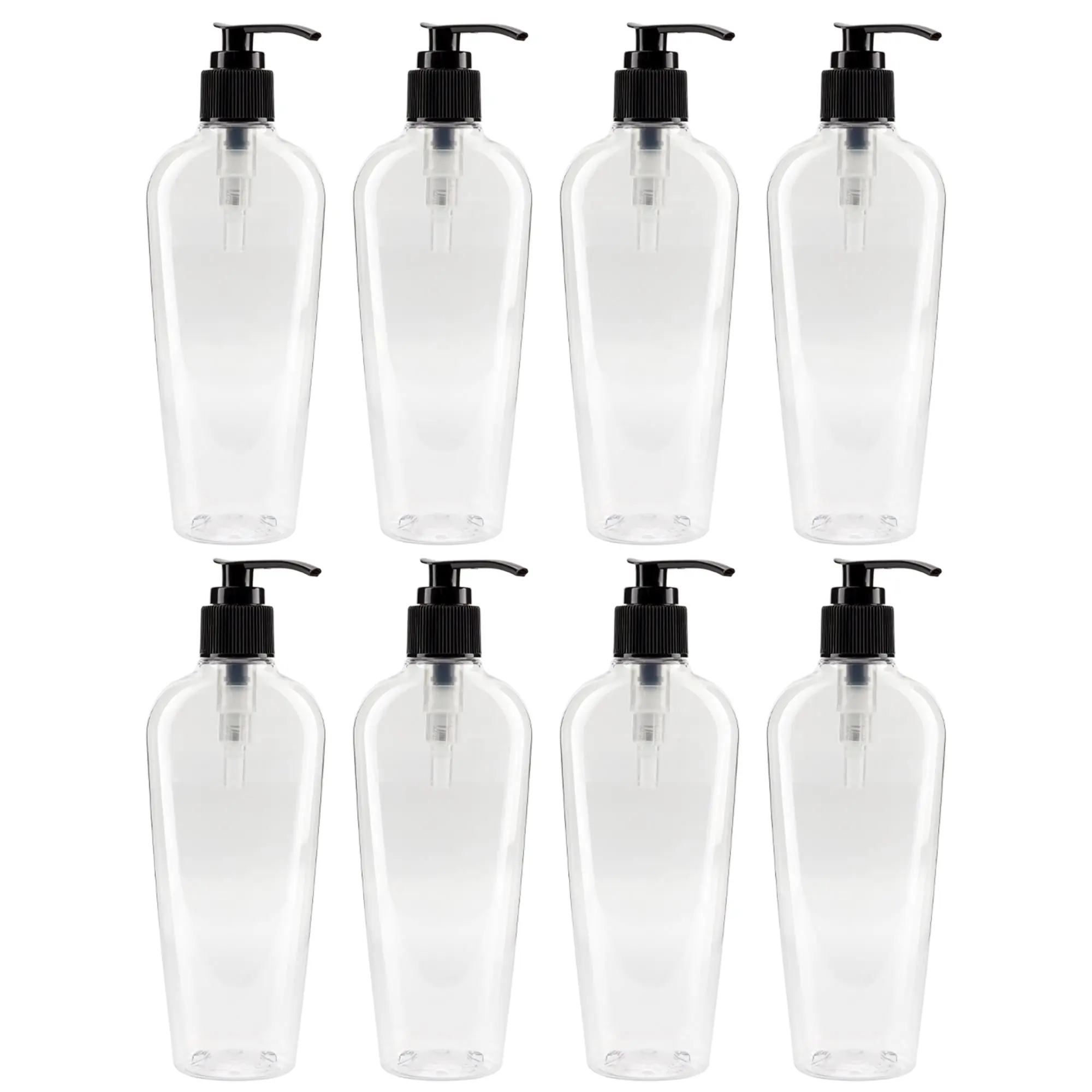 8oz Clear Oval-Shaped Plastic Lotion Bottles w/Black Pump Dispensers (8-Pack)