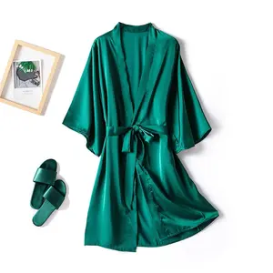TMOYZQ Women'S plus Size Silk Satin Night Robes Wedding Bridal Party Kimono Bathrobe Sexy V Neck Comfy Sleepwear with 3/4 Sleeve and Belt, Gifts on Clearance, S-4XL TMOYZQ