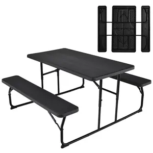 Foldable Outdoor Picnic Table with Bench – Camping, Patio, Backyard, Black
