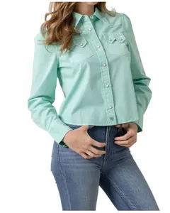Kimes Ranch Women's Women'S Annie Solid Long Sleeve Snap Cropped Western - Wto0000035-Turq