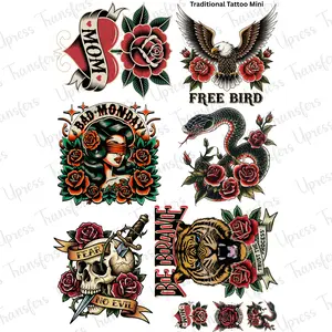 Traditional Tattoo Mini DTF Transfer Gang Sheet 24.5" wide x 36" long. Direct To Film Mini Gang Sheet