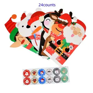 24 Piece Christmas Gift Bags Set, Includes 2 Stickers, Holiday Candy Snack Bags, Cookie Packaging, Festive Craft Paper Bags, Party Favors Assortment