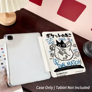 Cute Anime Cat Japanese Style Four-Corner Shockproof Tablet Case with Pen Slot Foldable,Suitable for iPad Mini, Air, Pro 4,5,6,7(2017,2018,2019,2020,2021,2022,2023,2024,2025 models),and Samsung S6,7,8,9,10FE + A7 LTE tablet cases