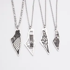 Stainless Steel Israel Palestine Map Pendant Necklace Creative Map Necklace
